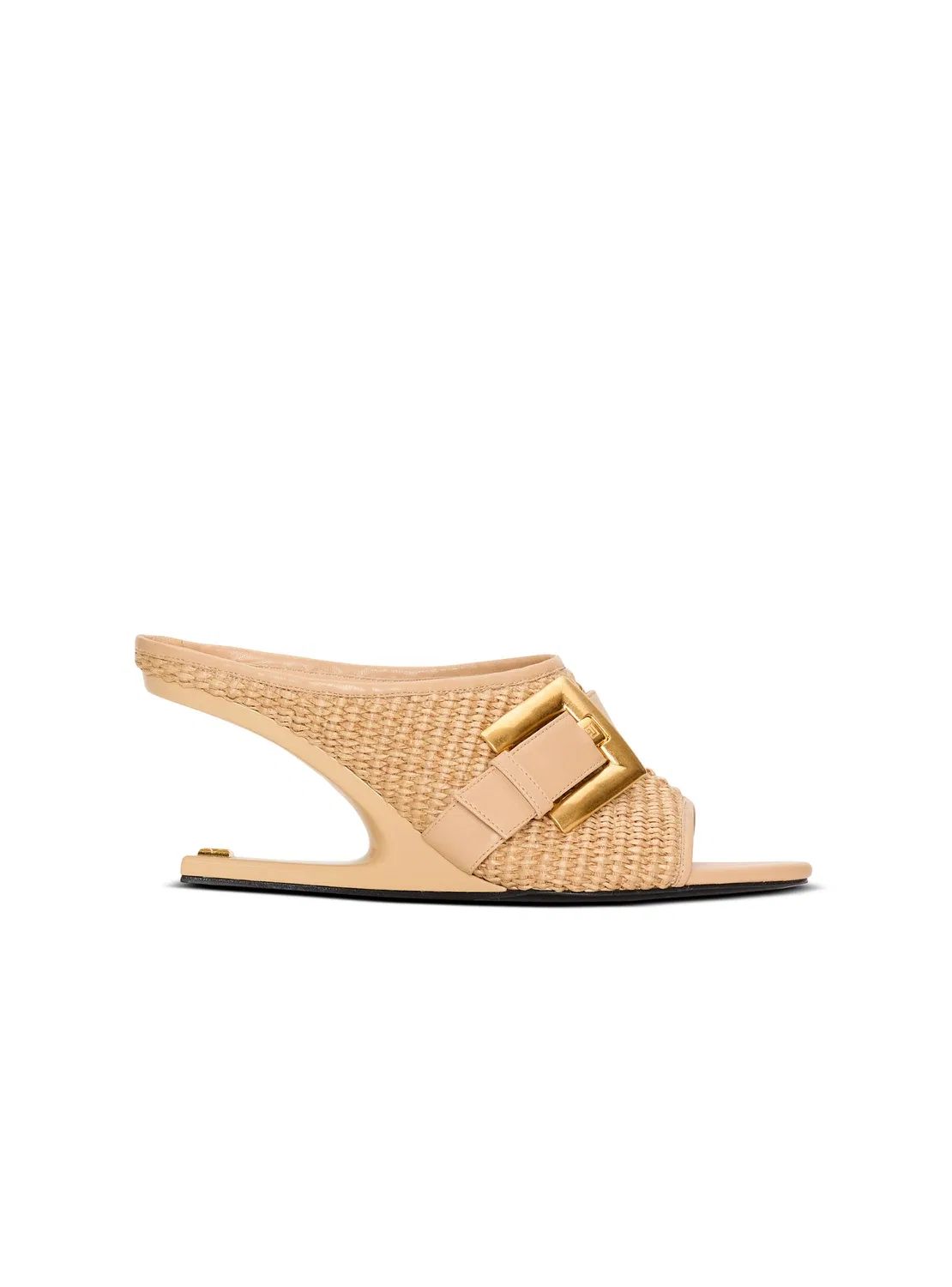 Мюли Anthem No Wedge из гладкой кожи и рафии BALMAIN, бежевый