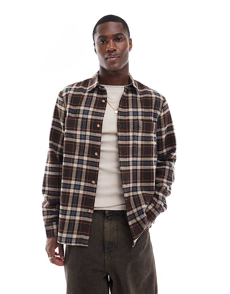 

ASOS DESIGN — Свободная рубашка из искусственной шерсти в коричневую клетку