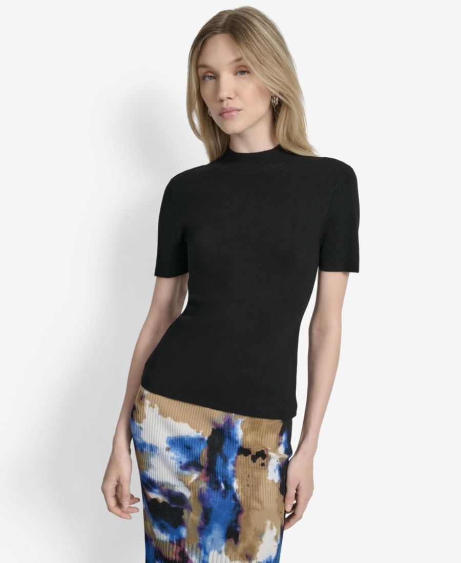 

Женский свитер с короткими рукавами и воротником-стойкой DKNY, Black