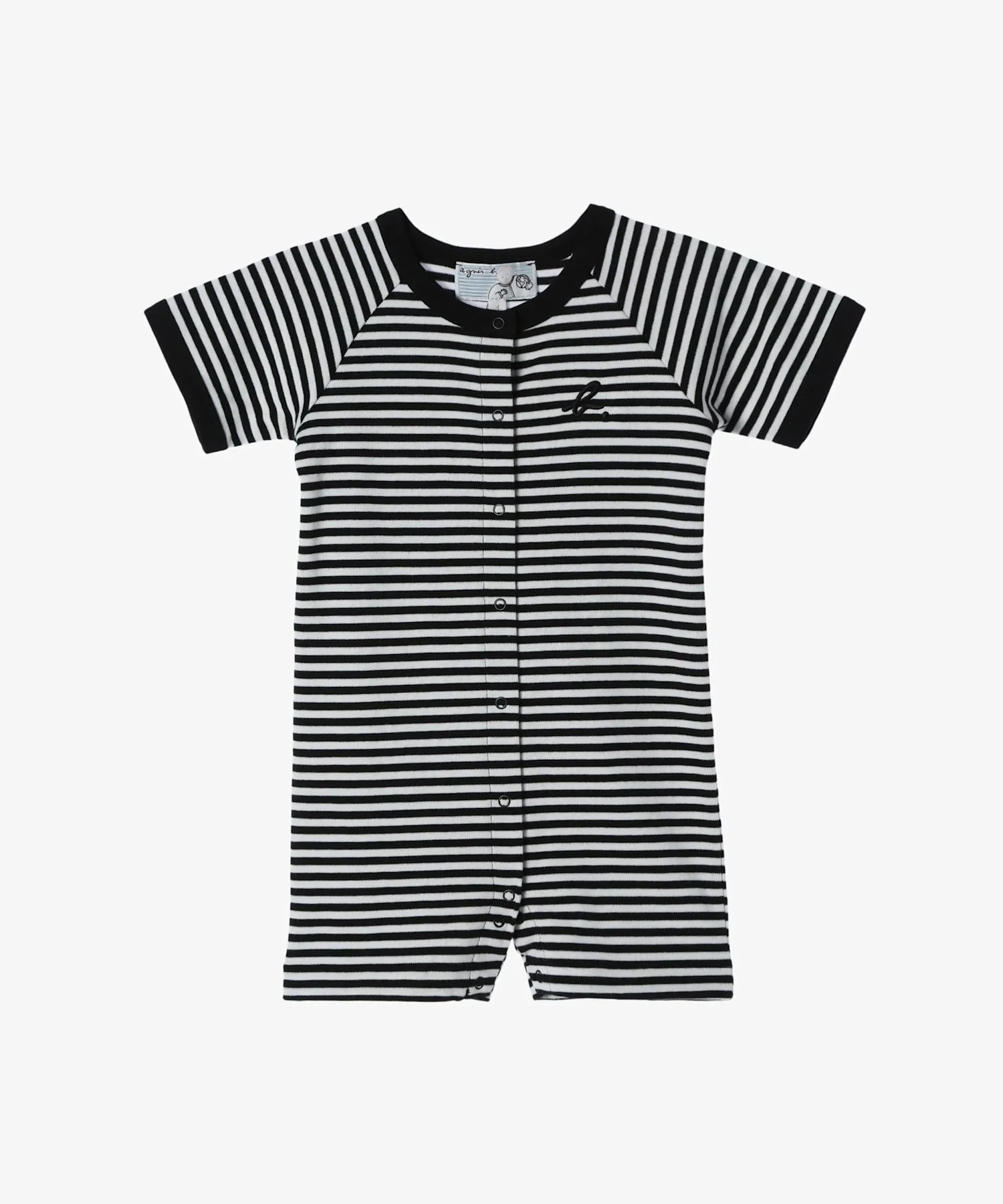 Детский тонкий хлопковый комбинезон в полоску с короткими рукавами Agnes b. ENFANT, Black