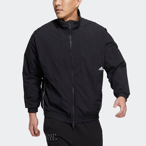 Куртка adidas Solid Color Minimalistic Alphabet Printing Casual Sports Stand Collar Woven Unisex Black Jacket, черный — фото 2