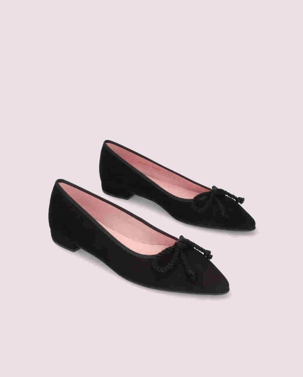 Женские балетки из мягкой черной замши с декоративным черным бантом Pretty Ballerinas, черный — фото 2