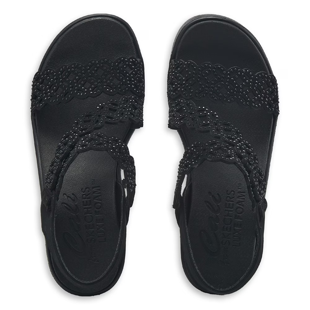 Босоножки на танкетке Skechers Rumble on sassier dayz, black rhinestone — фото 4