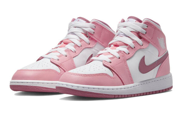 Кроссовки (GS) Air Jordan 1 Mid 'Valentine's Day', цвет coral chalk/desert berry/white — фото 3
