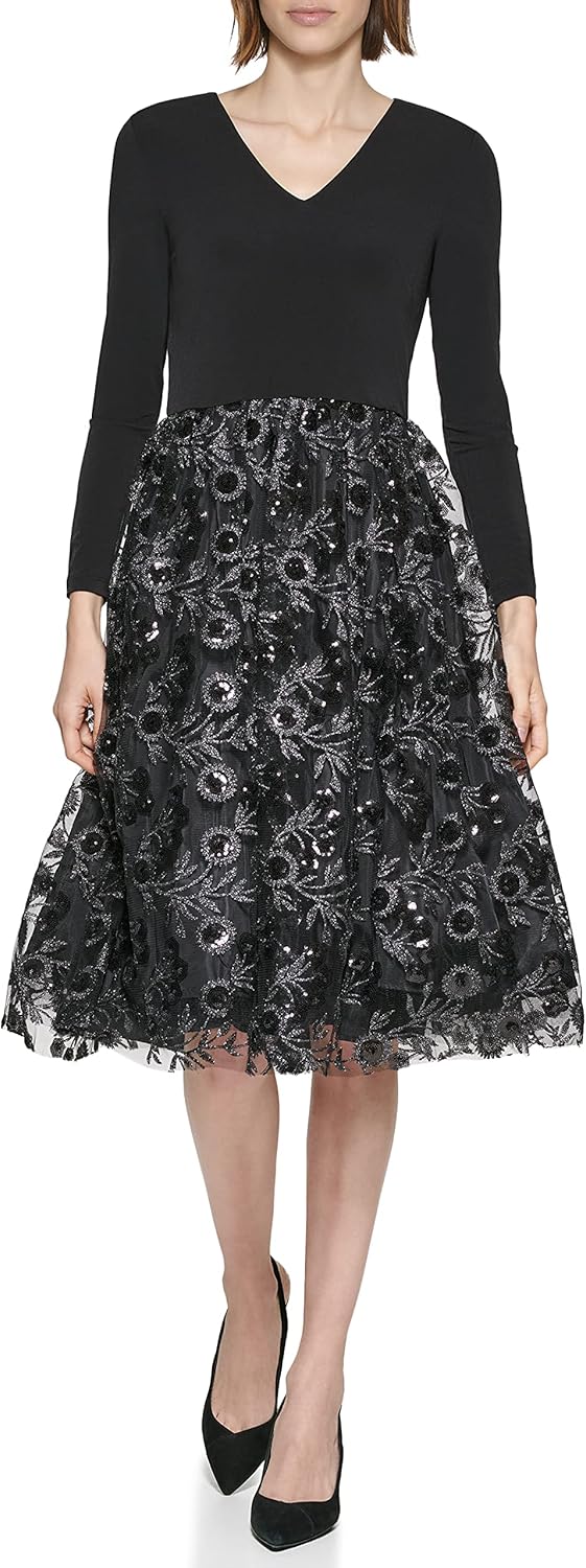 

Женское платье Calvin Klein с трикотажным верхом и юбкой-слайдом, Black