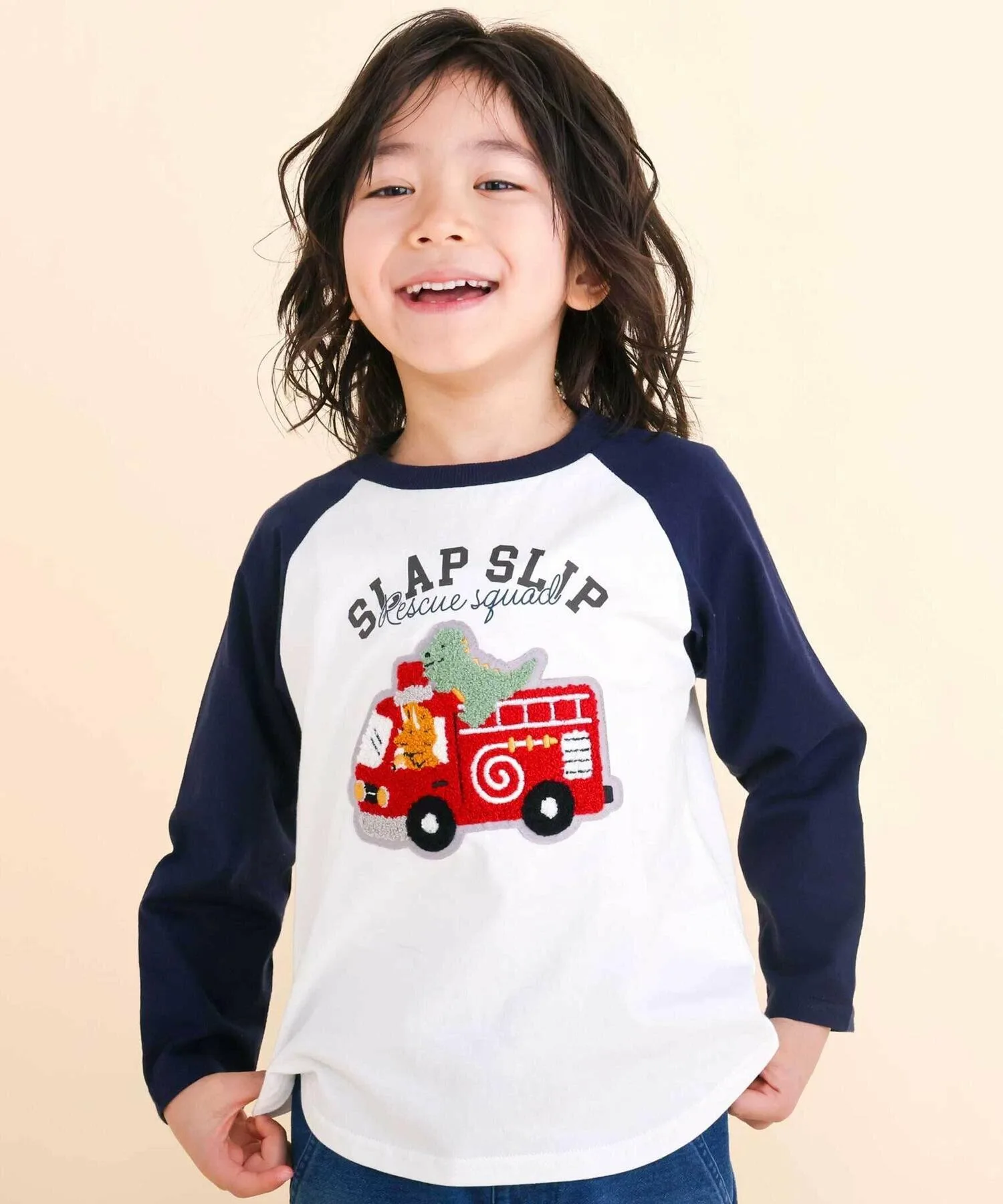 Футболка с длинным рукавом-реглан Working Vehicle Sagara Raglan Jersey (80-130 см) SLAP SLIP, Navy — фото 4
