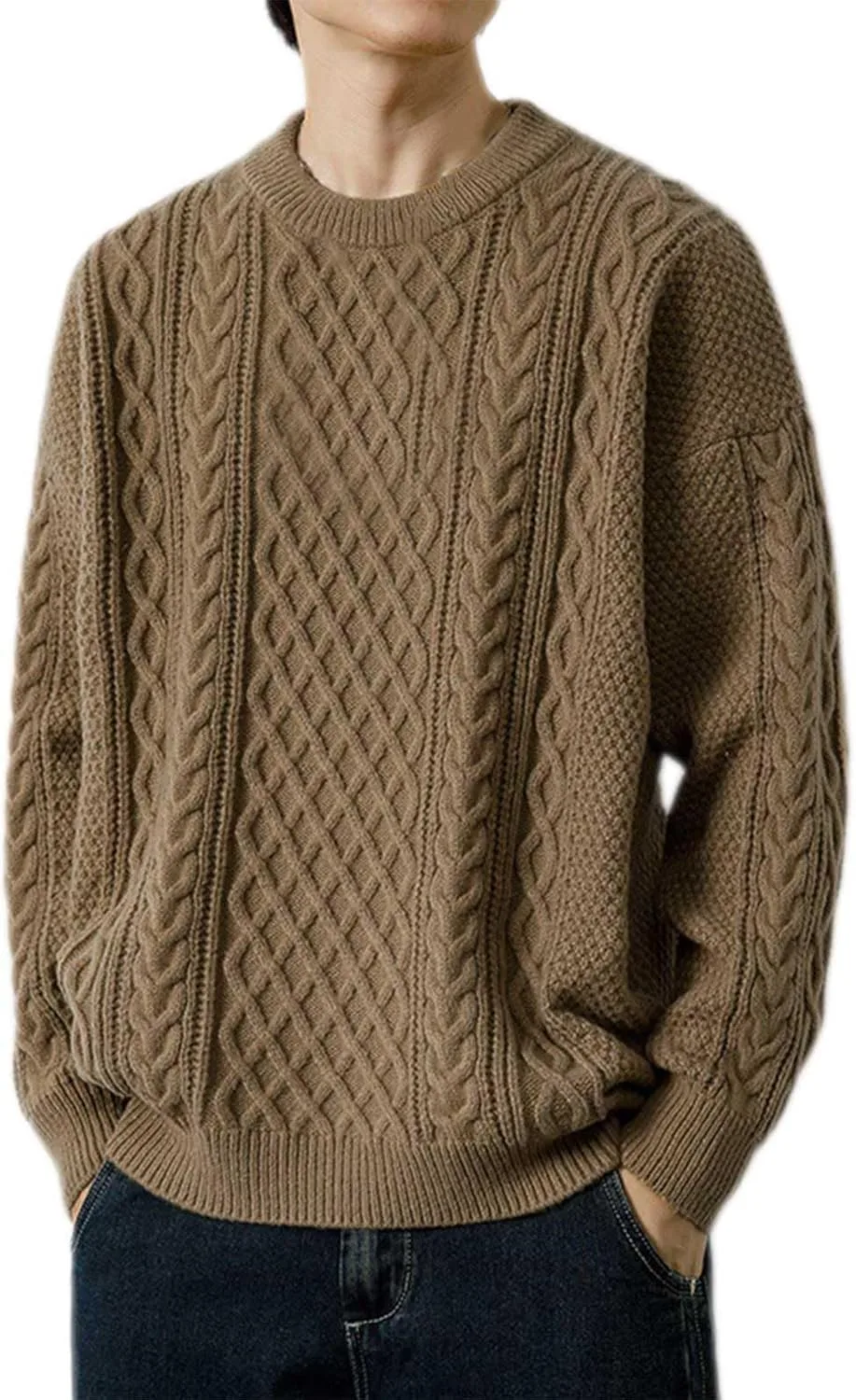 

Мужской свитер с круглым вырезом, вязаный, с длинными рукавами, однотонный или в полоску Wunnhd