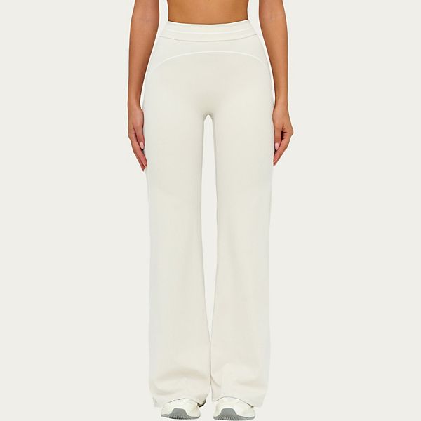 

Женские активные брюки с высокой талией и расклешенными штанинами, моделирующим кроем и контрастными швами Anna-Kaci, Light Beige