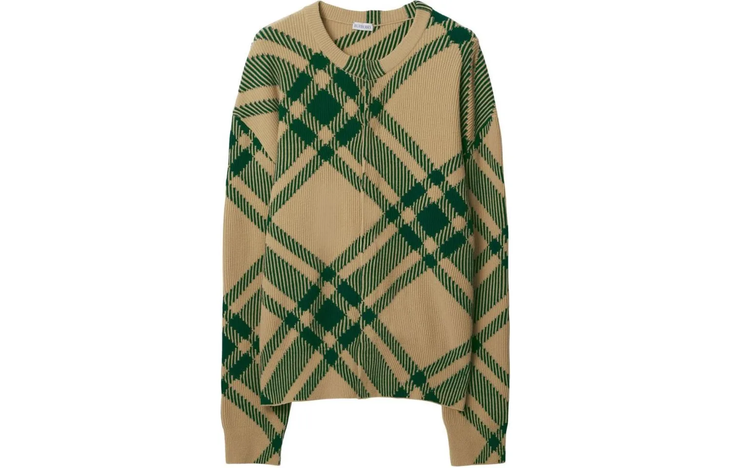 Кардиган Burberry с узором в клетку и интарсией, Ivy Green