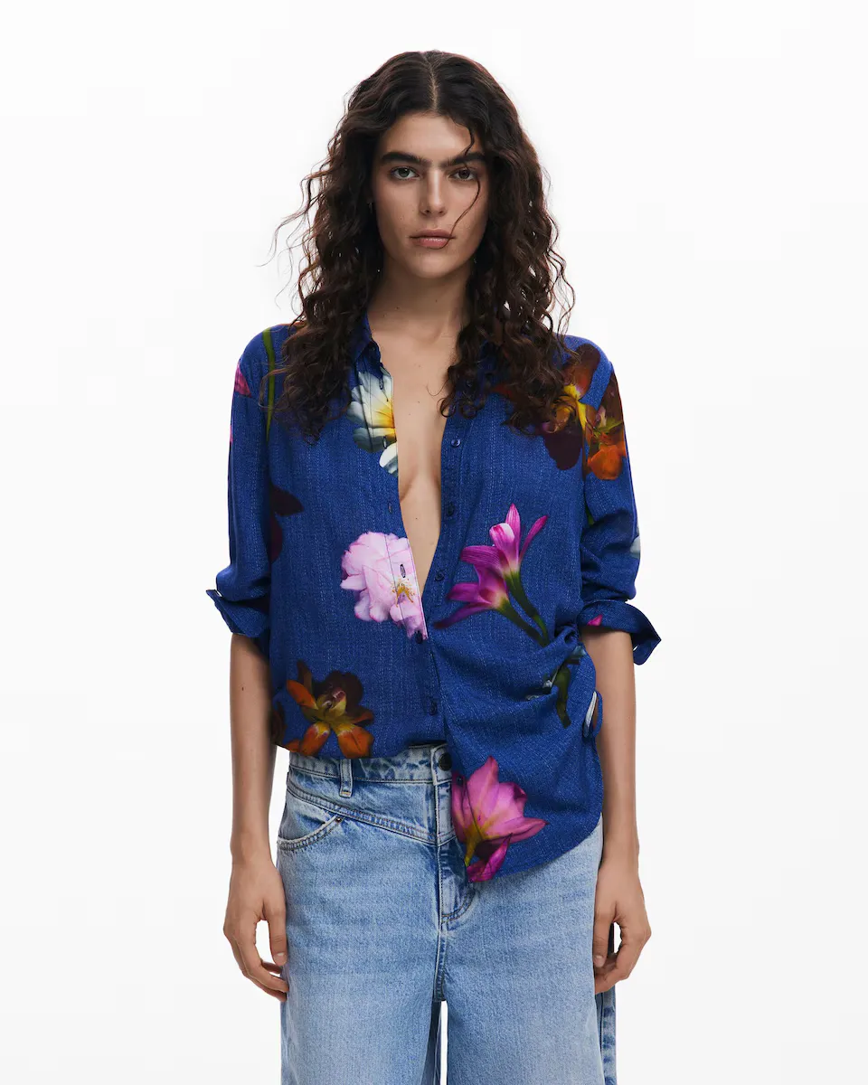 

Женская рубашка с цветочным принтом Desigual, синий