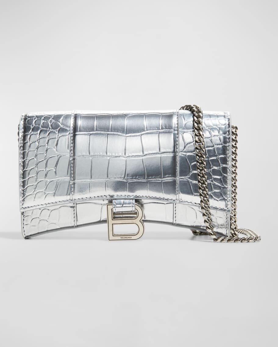

Металлический кошелек с цепочкой Hourglass Moc-Croc Balenciaga