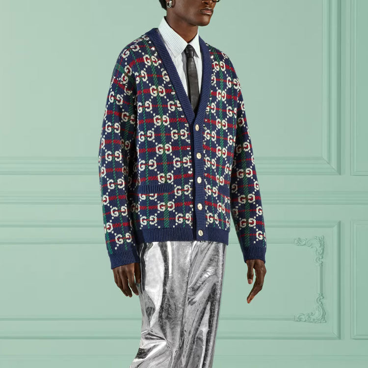 Кардиган Gucci GG Check Knit Wool Cardigan 'Blue White' 716334-XKCOZ-4804, синий — фото 4