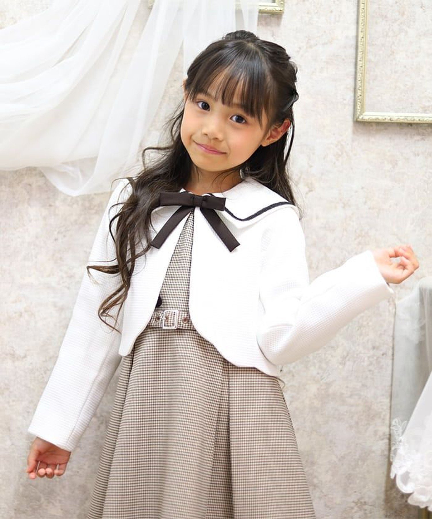 Жилет болеро из твида с лентой на спине Axes Femme Kids, white