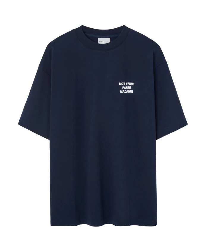 

Темно-Синяя футболка с надписью и оригинальным принтом. Drole De Monsieur, синий