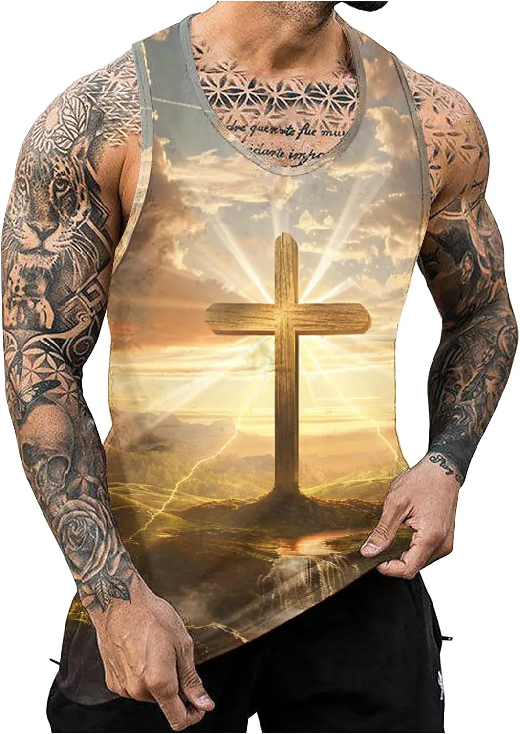 

Мужская майка с 3D-принтом "Иисус и крест" Sunaei