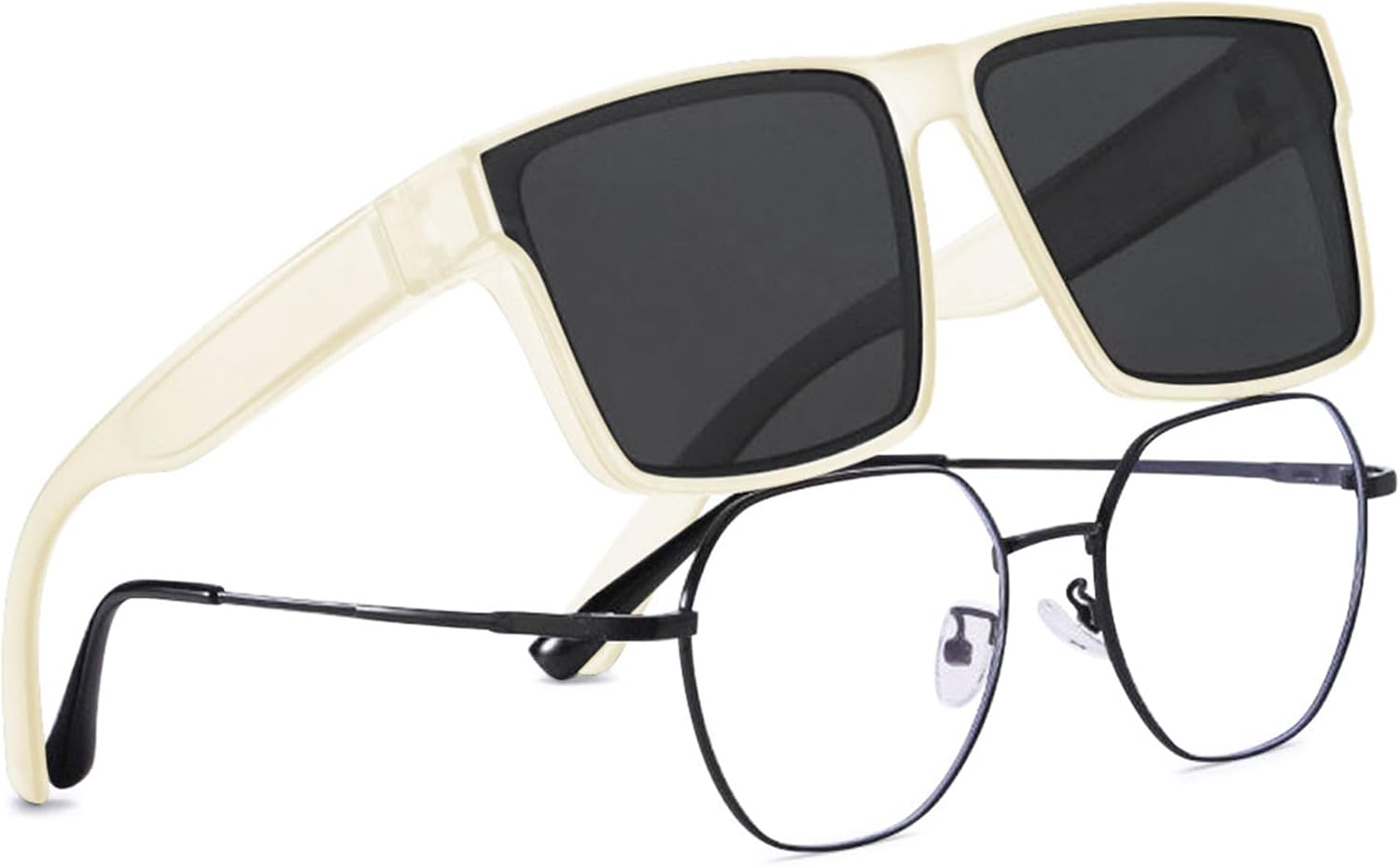 

Модные прямоугольные солнцезащитные очки большого размера для женщин и мужчин, с плоской верхней частью, поляризованные, для вождения, с защитой от УФ-излучения ALKAHE, Off White Hd