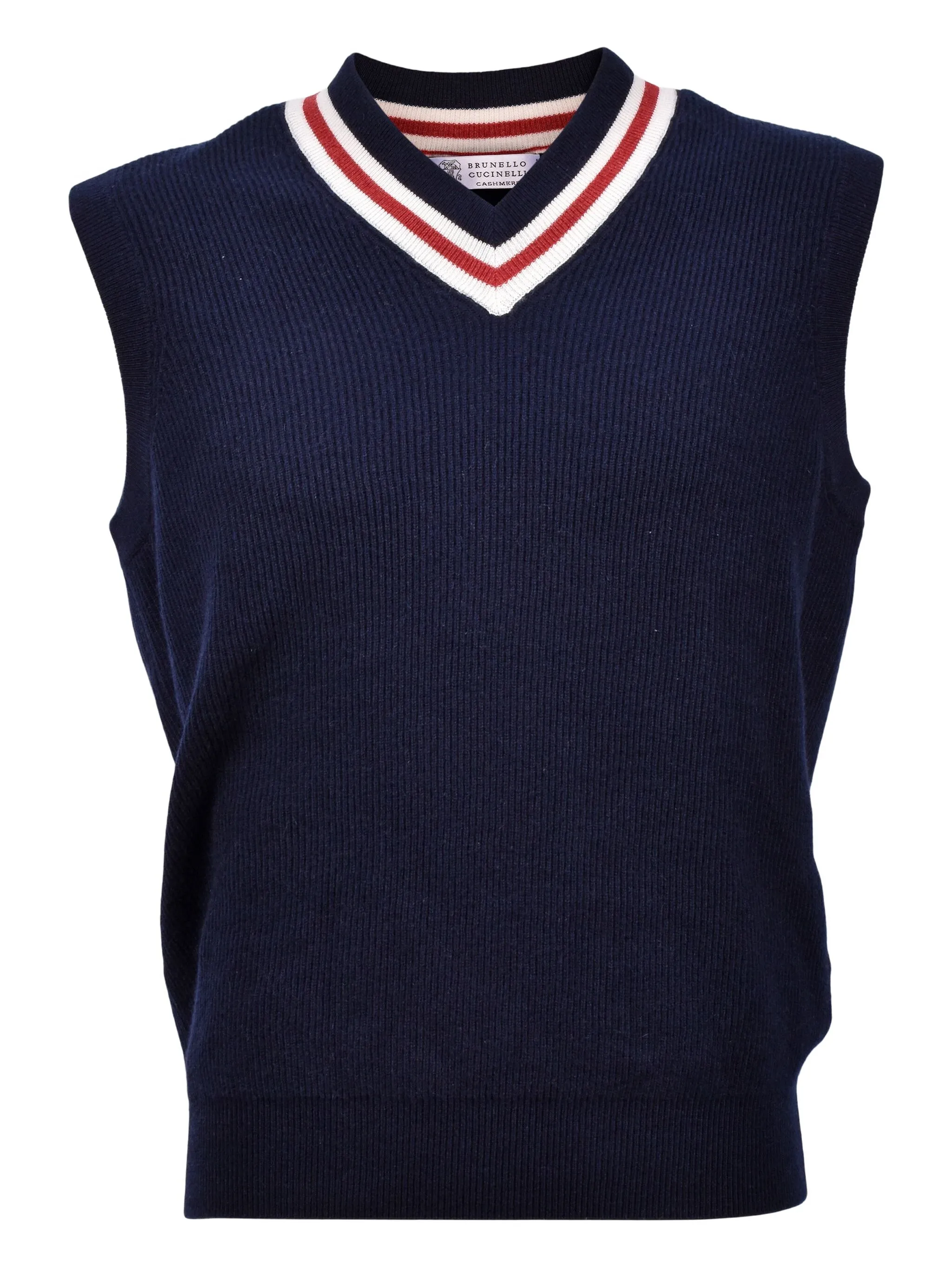 

Шерстяной жилет в рубчик с V-образным вырезом Brunello Cucinelli, синий