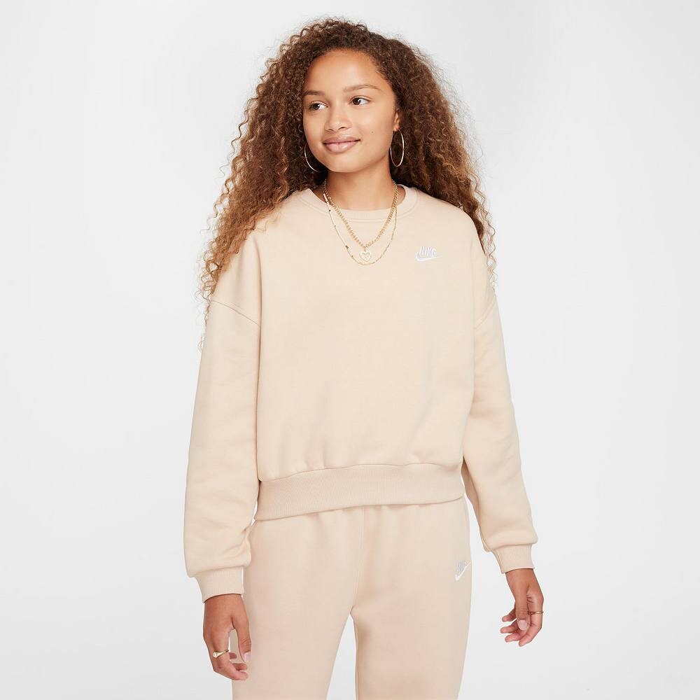 

Флисовый свитшот с круглым вырезом для девочек 7–16 лет Nike Sportswear Club, бежевый