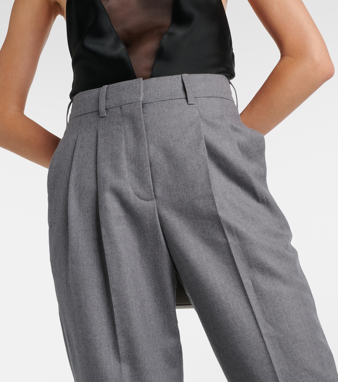 Прямые брюки из шерстяной фланели Stella McCartney, Light Grey Melange — фото 4