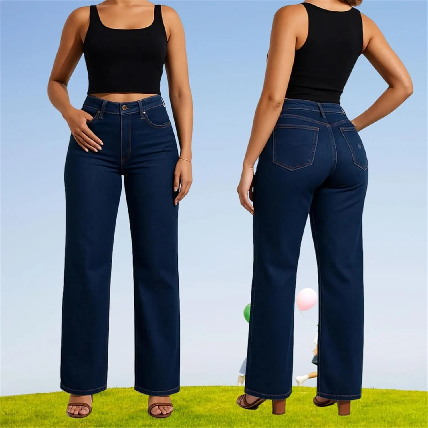 Джинсы Wide Leg для женщин, High Waisted, Stretchy — фото 4