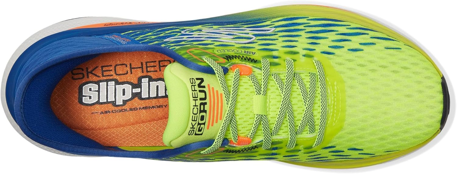 Мужские слипоны Skechers без застежек с максимальной амортизацией и поддержкой движения, синий/желтый — фото 2