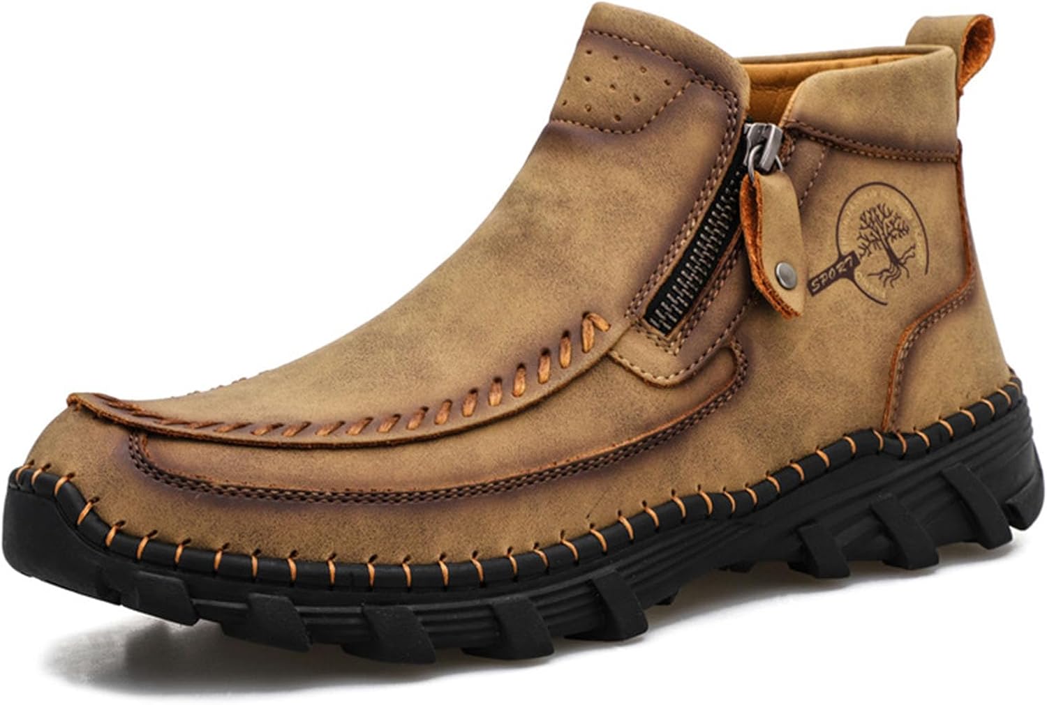 

Мужские ретро мокасины Myallfeet с ручной прошивкой для ходьбы, противоскользящие, с боковой молнией, кожаные, для активного отдыха и вождения, с поддержкой свода стопы, деловые и офисные мокасины, хаки