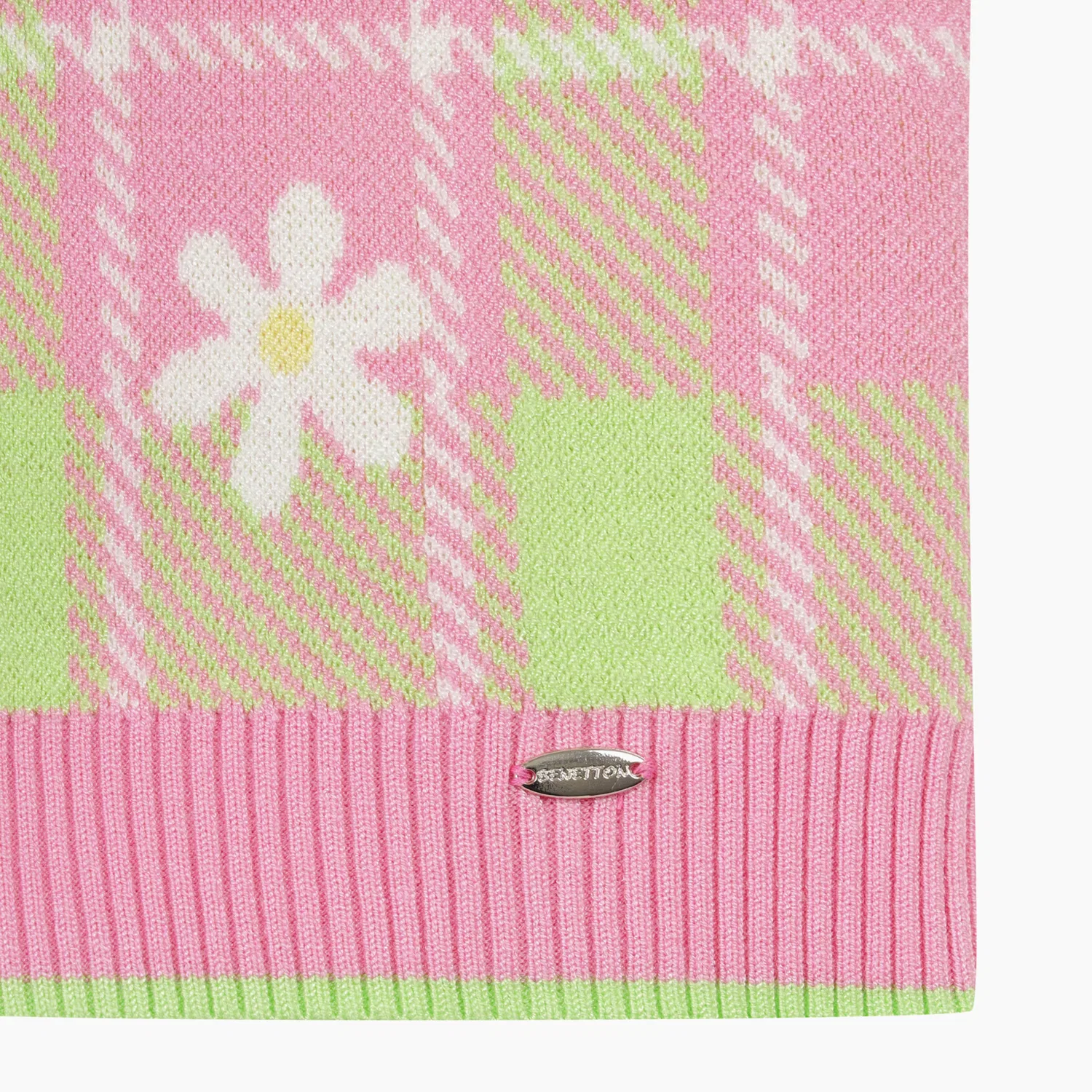 Детский жаккардовый пуловер Flower Check, розовый, от Benetton Kids — фото 4