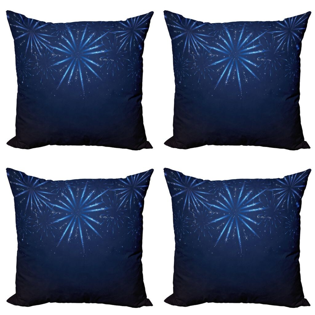 

ABAKUHAUS Dark Blue Комплект чехлов для подушек (4 предмета), Фейерверк в ночном небе, Современная двусторонняя цифровая печать, 40 см x 40 см, Ночной синий Темно-синий