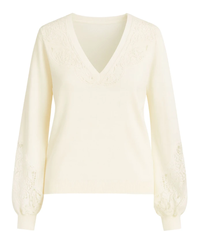 

Элегантный кружевной свитер с V-образным вырезом Twinset, белый