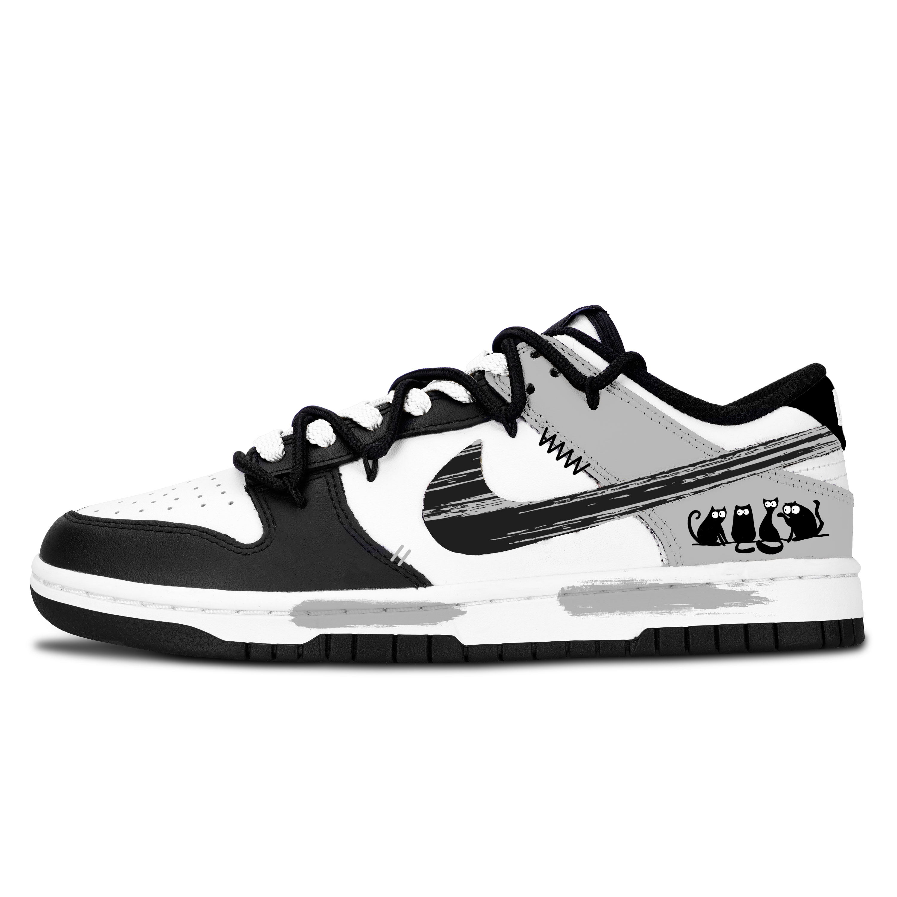 

Nike Dunk Black White, Cats' Ink Fun - износостойкие низкие скейтбордные кроссовки унисекс серого цвета