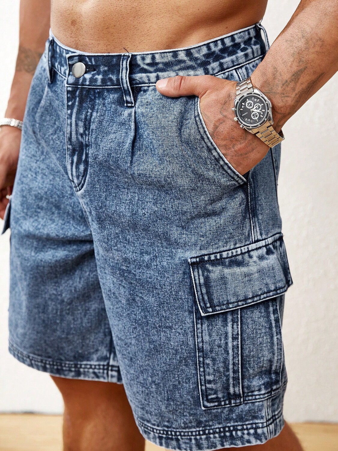 

Мужские джинсовые шорты Manfinity Homme, стираная рабочая одежда Shein, синий