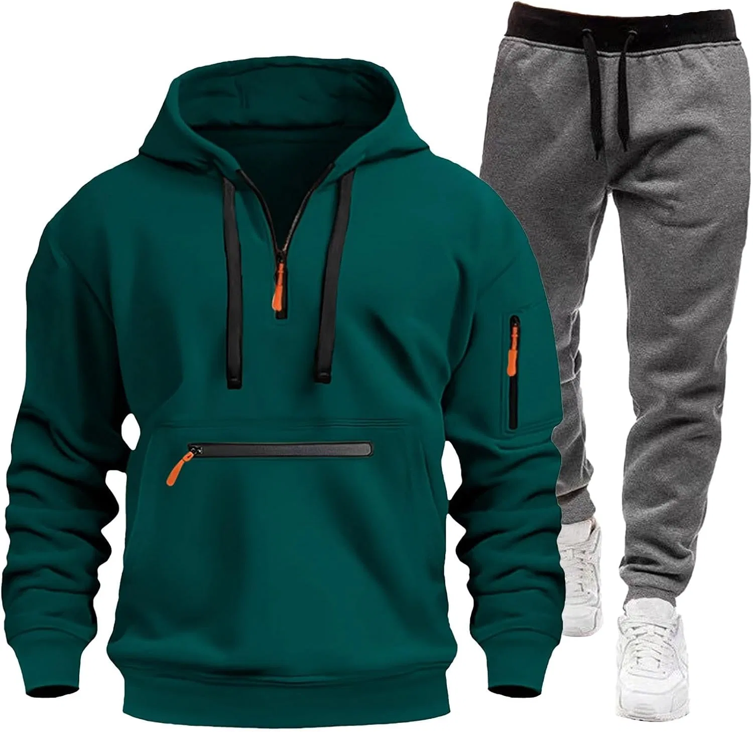 Спортивный мужской костюм из 2 предметов, флис, Green, размерная линейка XS-3XL