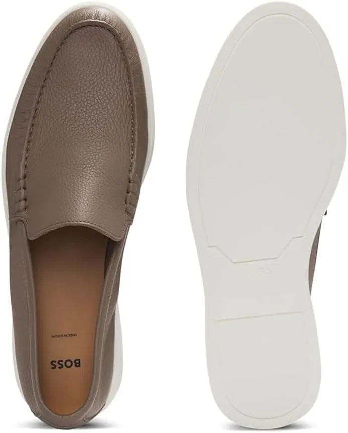 Мужские мокасины BOSS Sienne Mocc из рифленой кожи с логотипом. Размер, Medium Beige 260 — фото 2