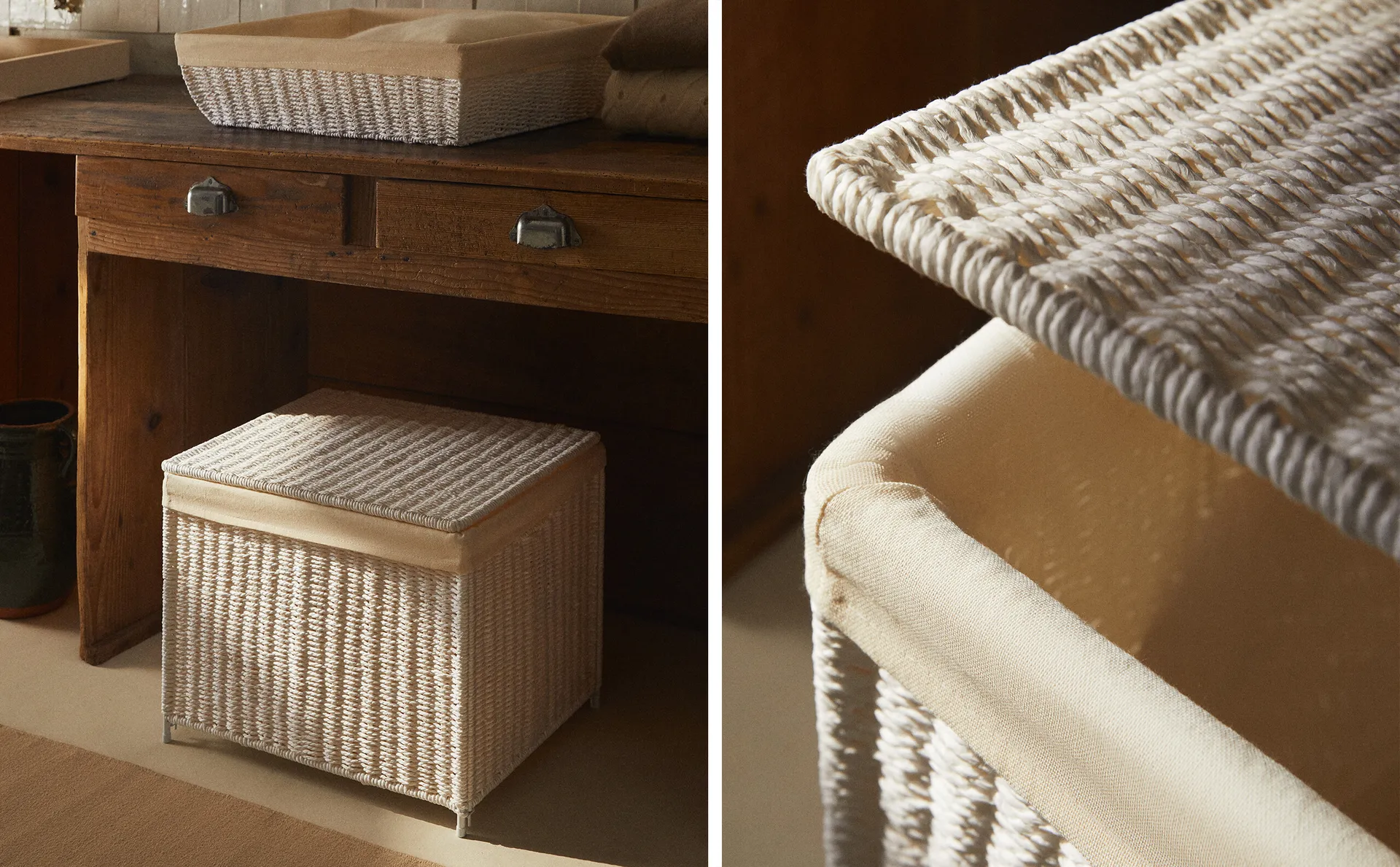 

Прямоугольная корзина для белья на тканевой подкладке Zara Home, белый