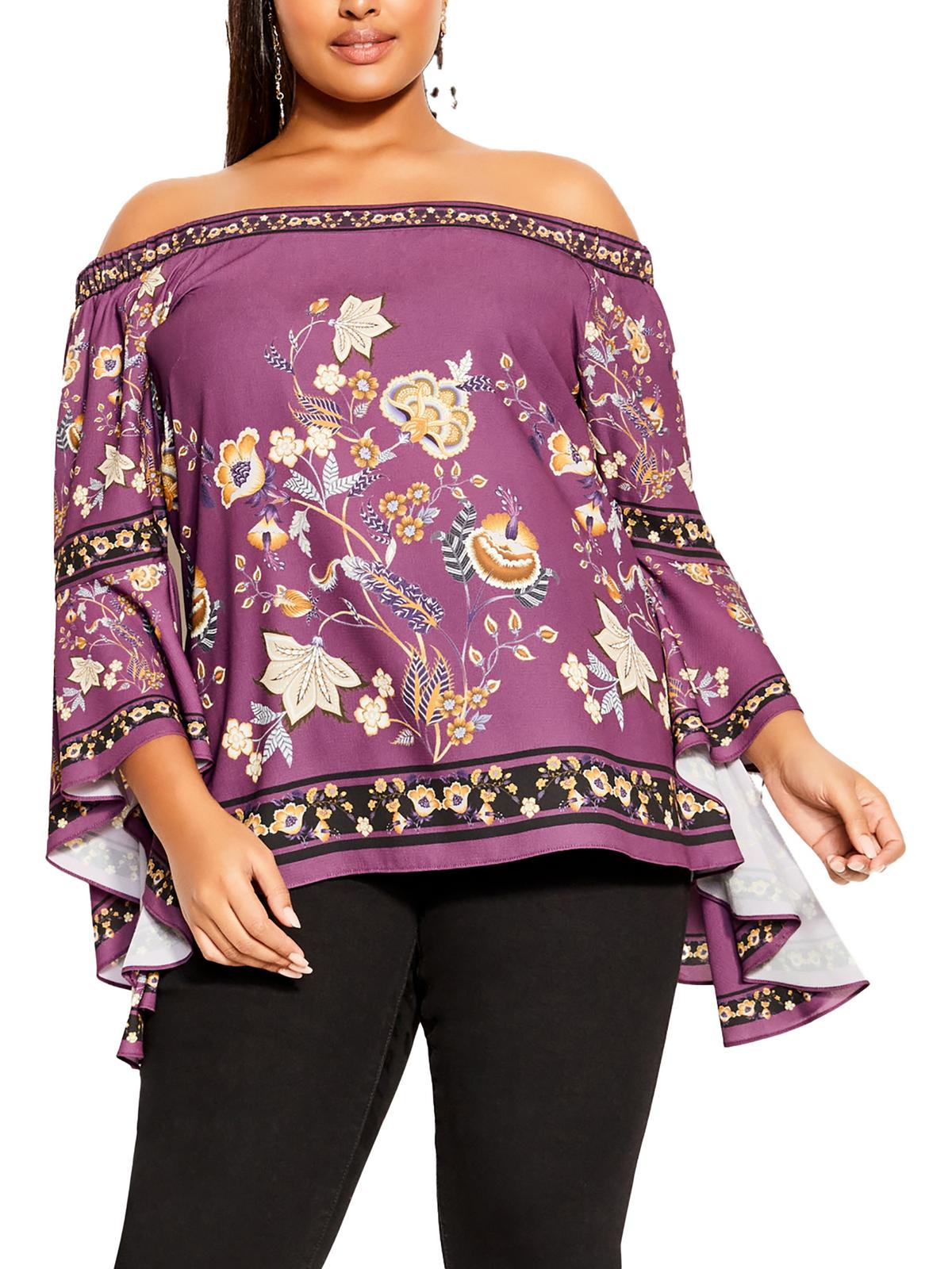 

Женская блузка с цветочным принтом и оборками Cordelia Plus Top City Chic, цвет purple baroque bord