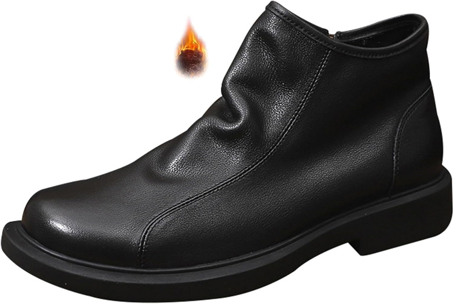 

Мужские высокие ботинки Челси с мягкой кожей коровы, классический округлый носок, боковая молния, мягкая подошва, низкий квадратный каблук, деловые ботинки Чакка Qooel, черный