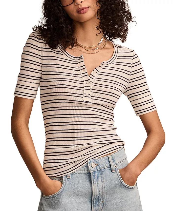 

Женская ребристая футболка Henley Lucky Brand, мультиколор