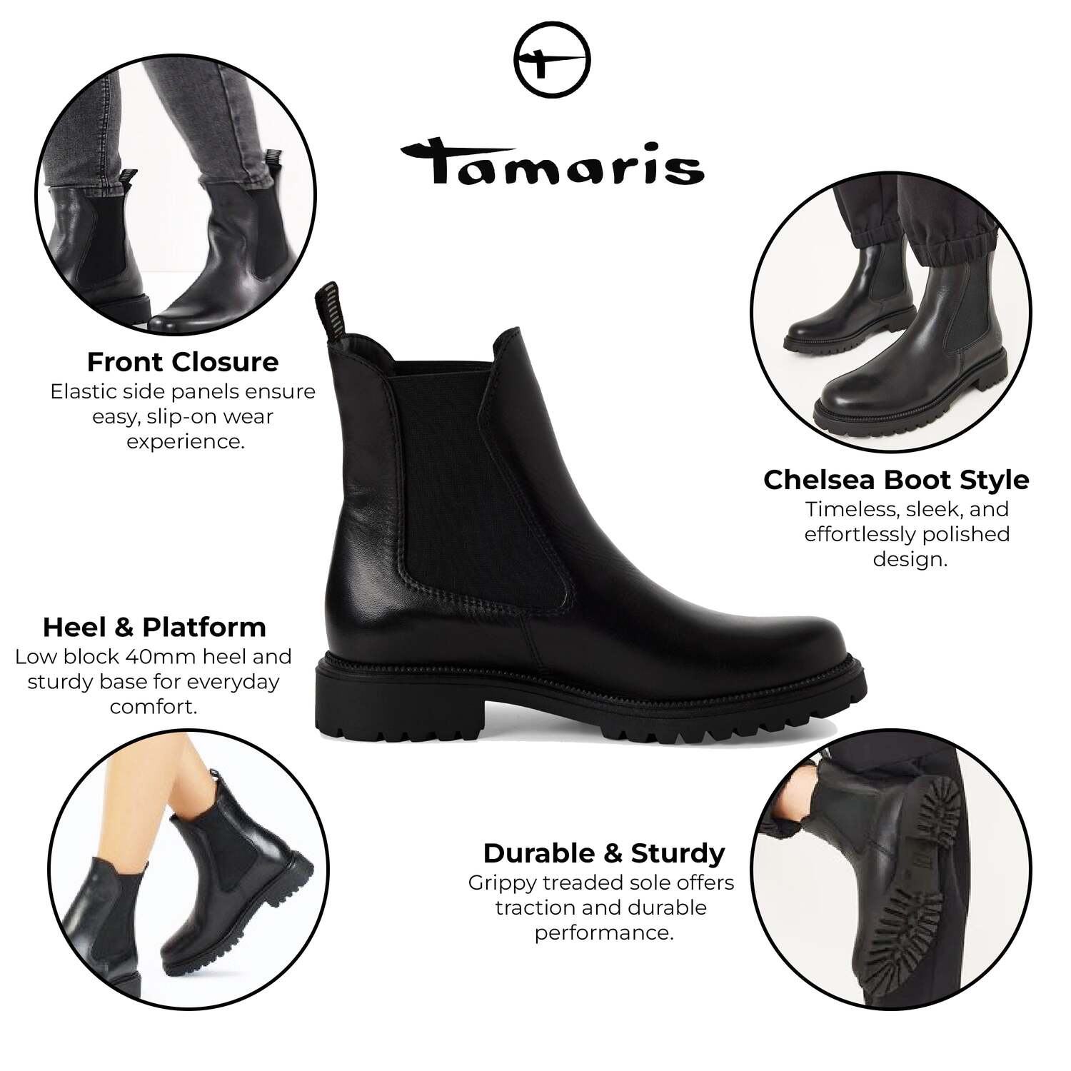 Tamaris женские черные кожаные классические высокие ботинки челси TMRS — фото 2