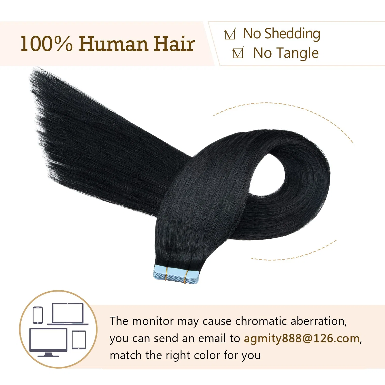 Наращивание волос на лентах Remy Invisible Silky Straight, 35 см, 20 шт., 40 г, глубокий черный Agmity — фото 2