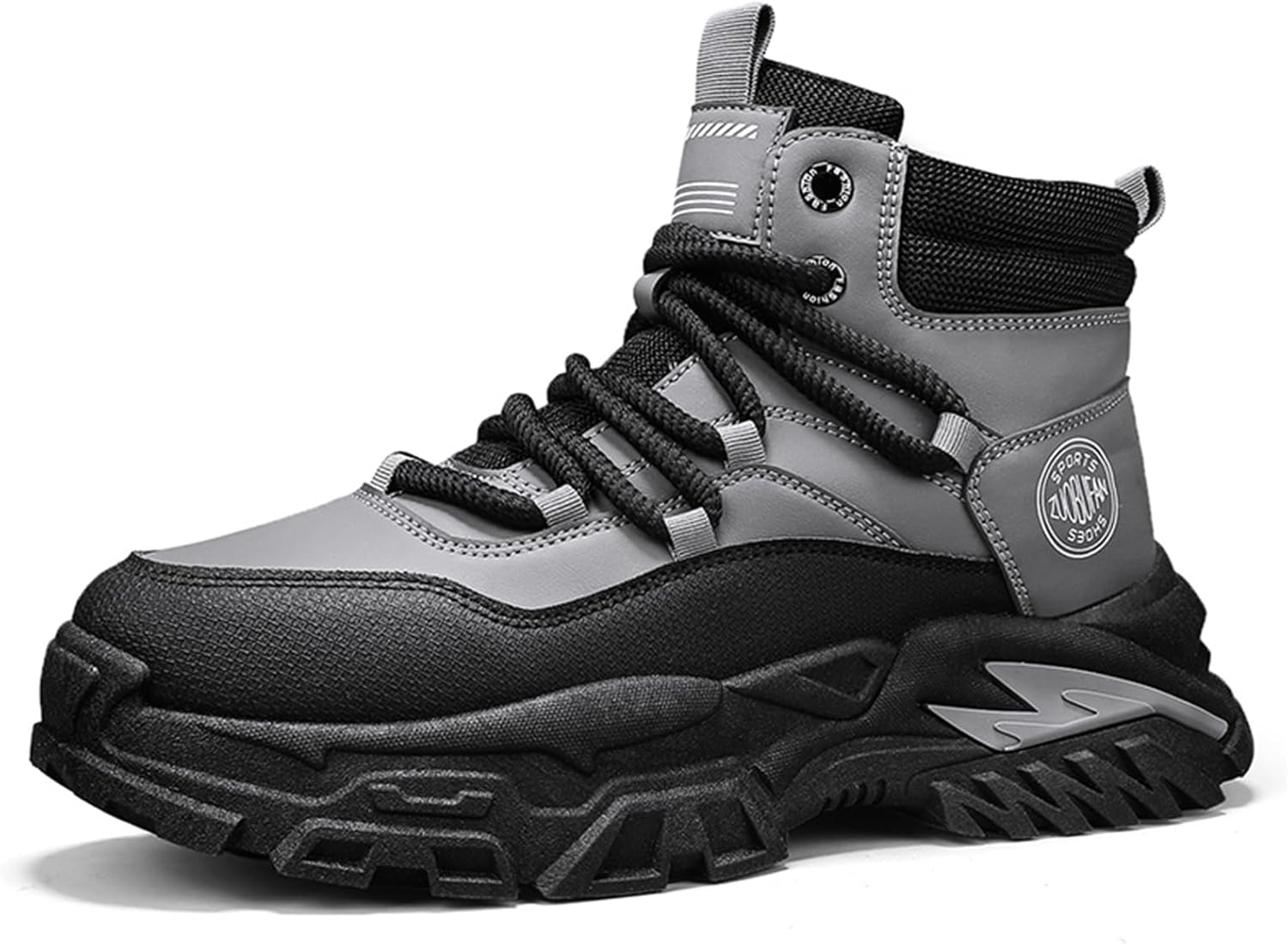 

Мужские модные кожаные высокие кеды на шнуровке с платформой, повседневные с круглым носком, противоскользящие чукка-бутсы для скейтбординга, тенниса, прогулок, вождения и повседневных поездок Tengfeifly, черный