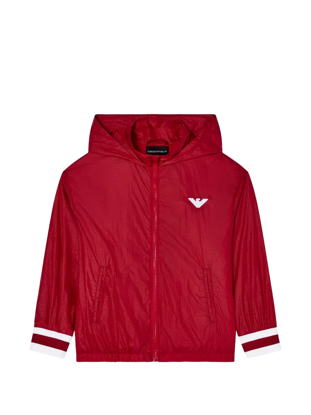 Куртка с капюшоном и полосатыми манжетами на молнии Emporio Armani Kids, красный