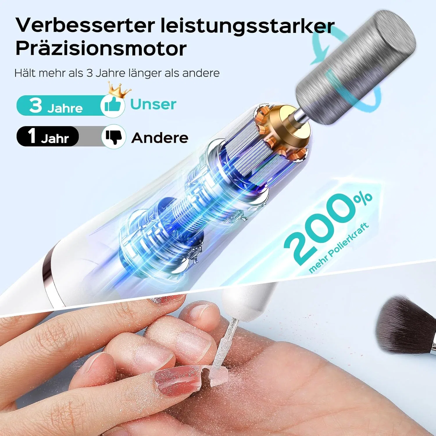 Беспроводной аппарат для маникюра COSLUS с подсветкой Coslus, White — фото 4