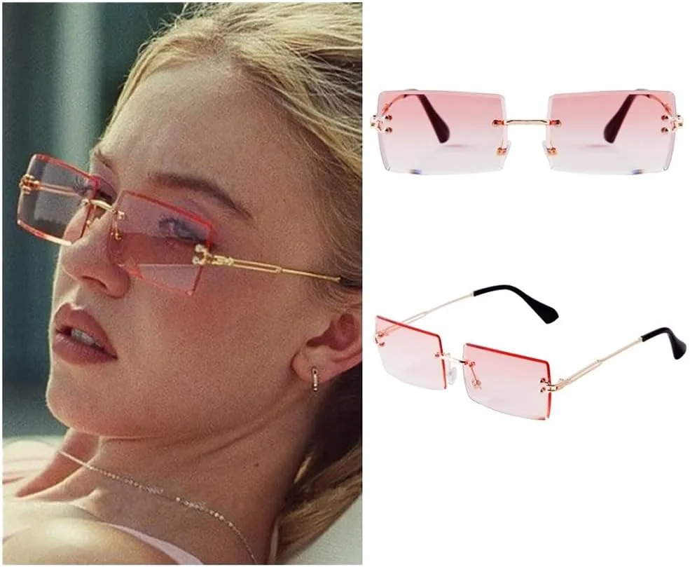 

Солнцезащитные очки ADE WU в винтажном стиле без оправы для женщин и мужчин, модные в 90-х, прямоугольные, тонированные, унисекс, стильные, Gold / Pink Gradient Lens