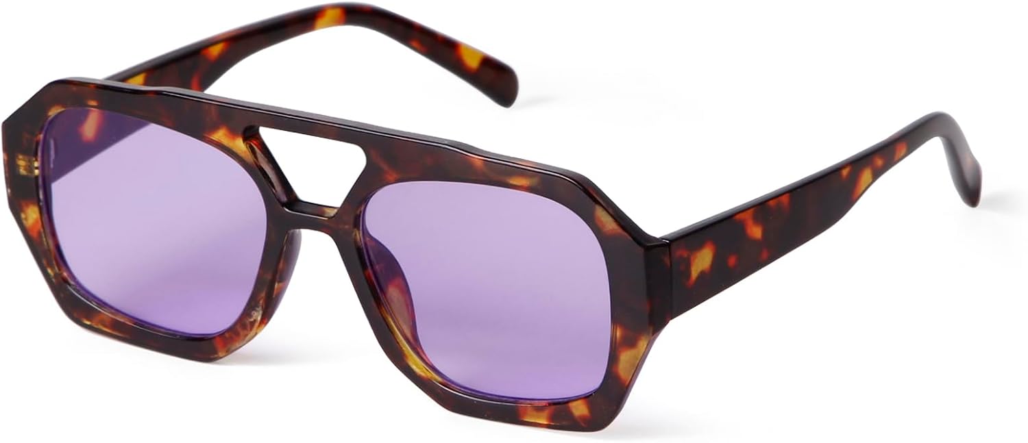 

ADE WU Модные солнцезащитные очки-авиаторы для женщин и мужчин, ретро-винтажные, большие, в стиле 70-х, массивные, в стиле «пилот», Tortoise Shell Frame / Purple Lense