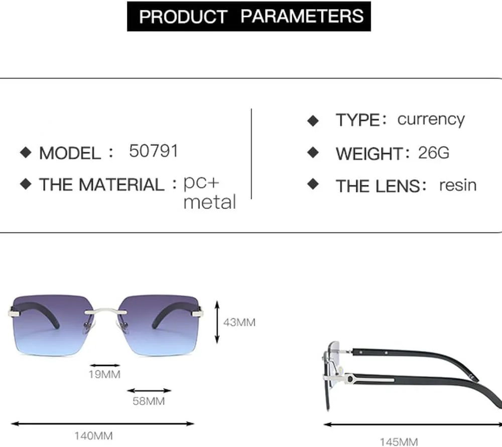 

Модные прямоугольные солнцезащитные очки без оправы 2027 года для женщин, мужские солнцезащитные очки без оправы, стильные металлические солнцезащитные очки MTZJH, C3
