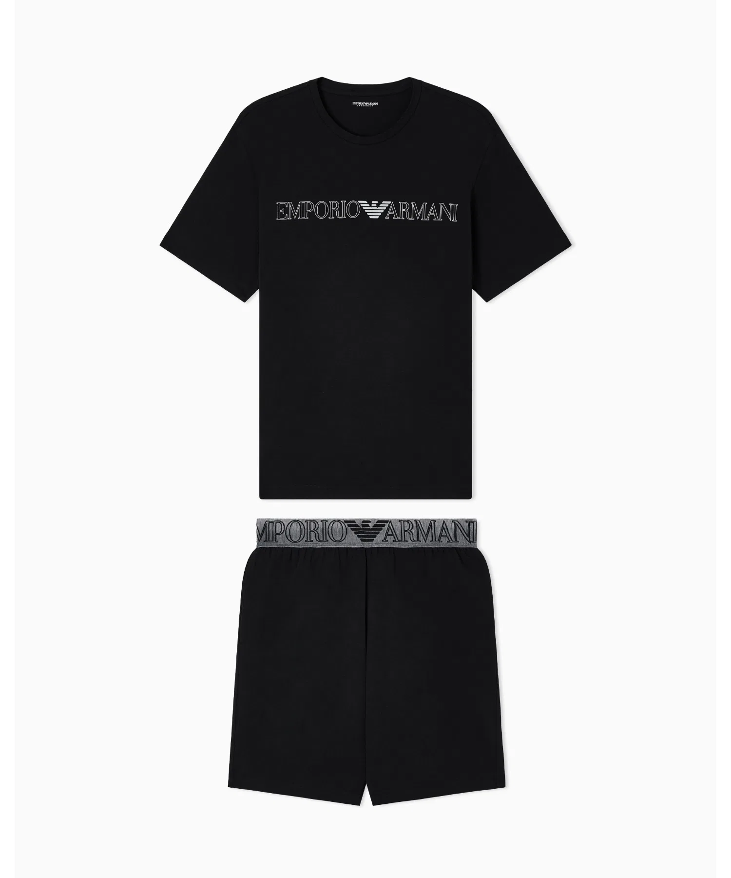 <Эксклюзивно онлайн> [Emporio Armani] Пижама ASV с мега-логотипом, органический трикотаж, бермуды. — фото 4