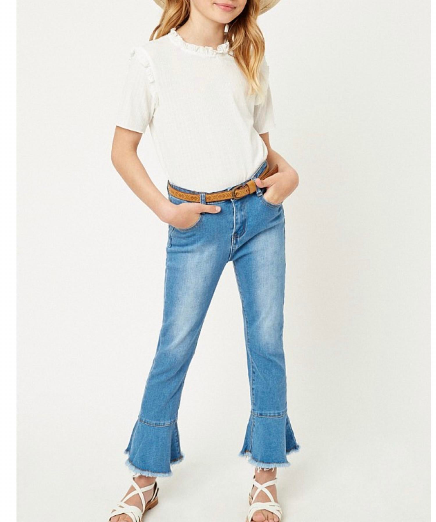 

Укороченные расклешенные джинсы для девочек из денима Hayden Girls, цвет denim