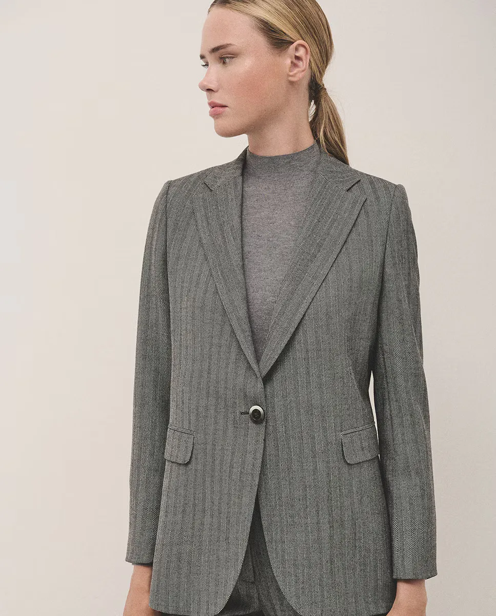

Женский пиджак с узором «елочка» на одной пуговице Roberto Verino, темно-серый