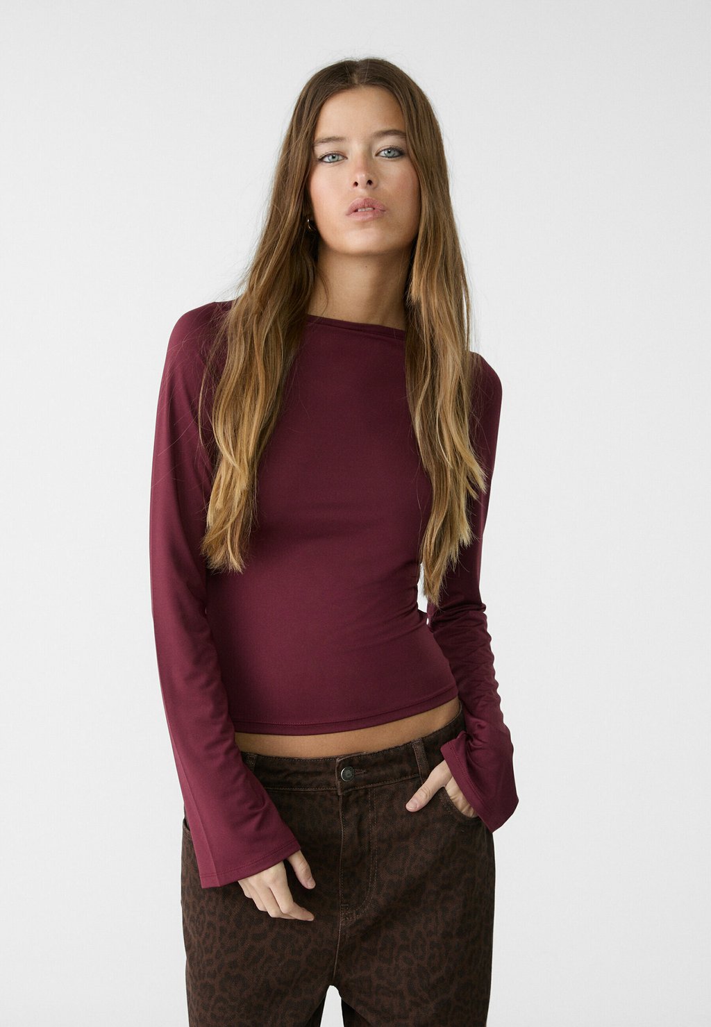 

Топ с длинными рукавами WITH BOAT NECK Stradivarius, бордовый