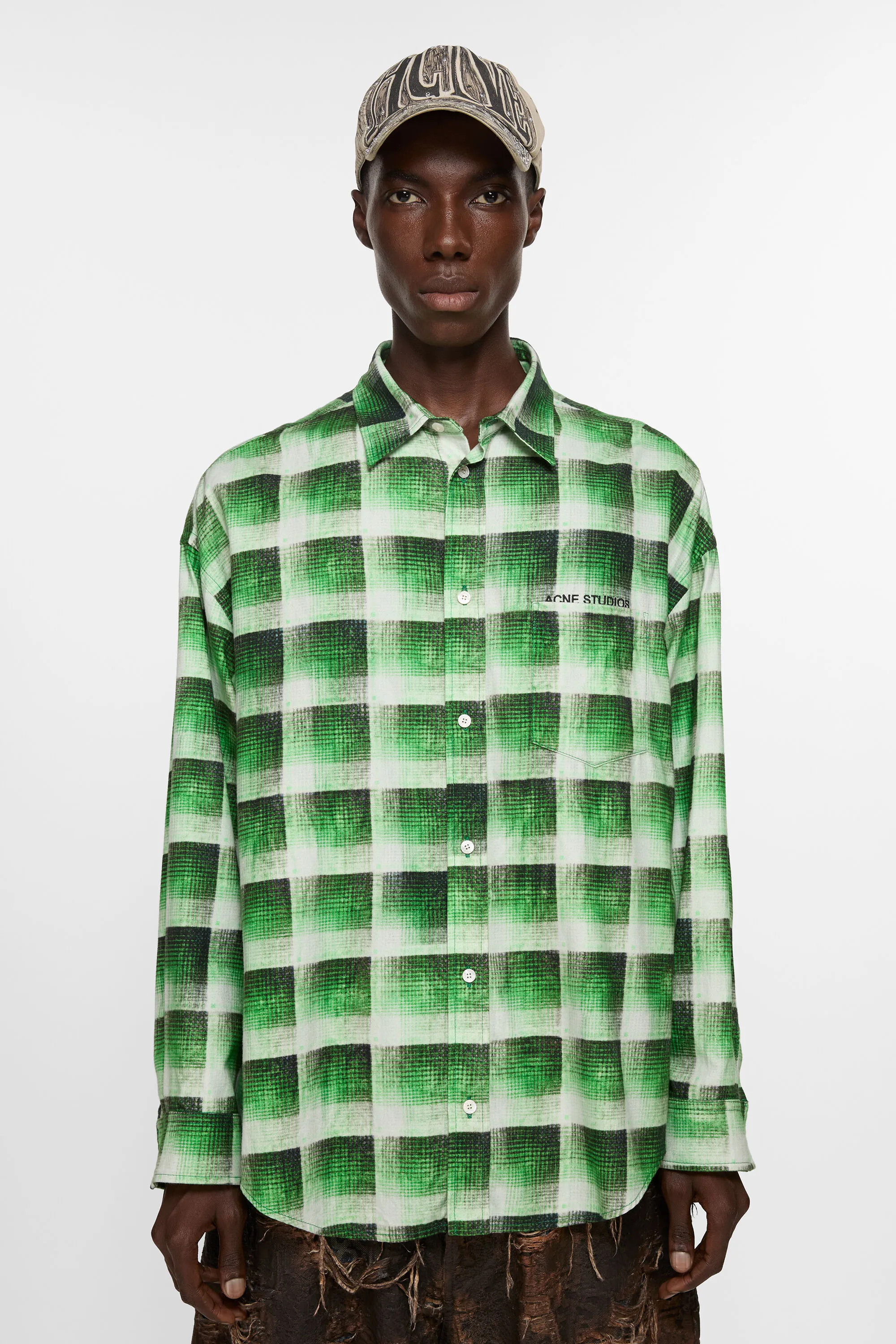 

Рубашка в клетку на пуговицах Acne Studios, зеленый